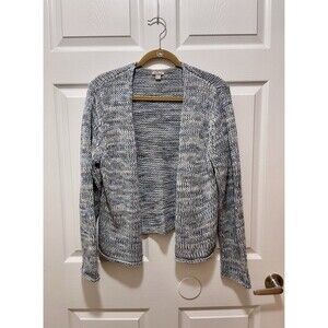 J Jill Womens Cardigan Sweater Open Front Size L Knitted Open Front Blue Gray
